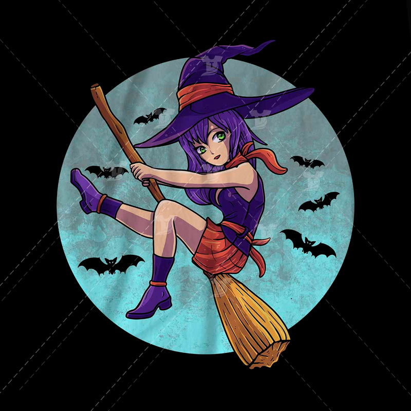 cute halloween witch on broomstick