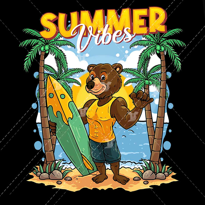 Summer vibes/ bear chilling on beach(2 designs)