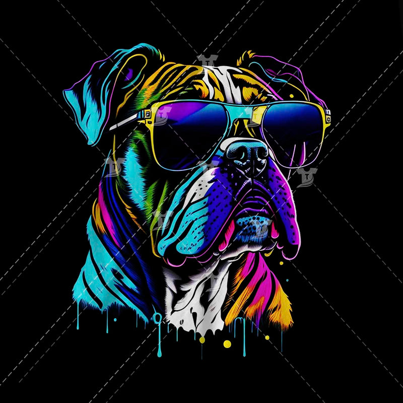 Colorful boxer dog with sunglasses