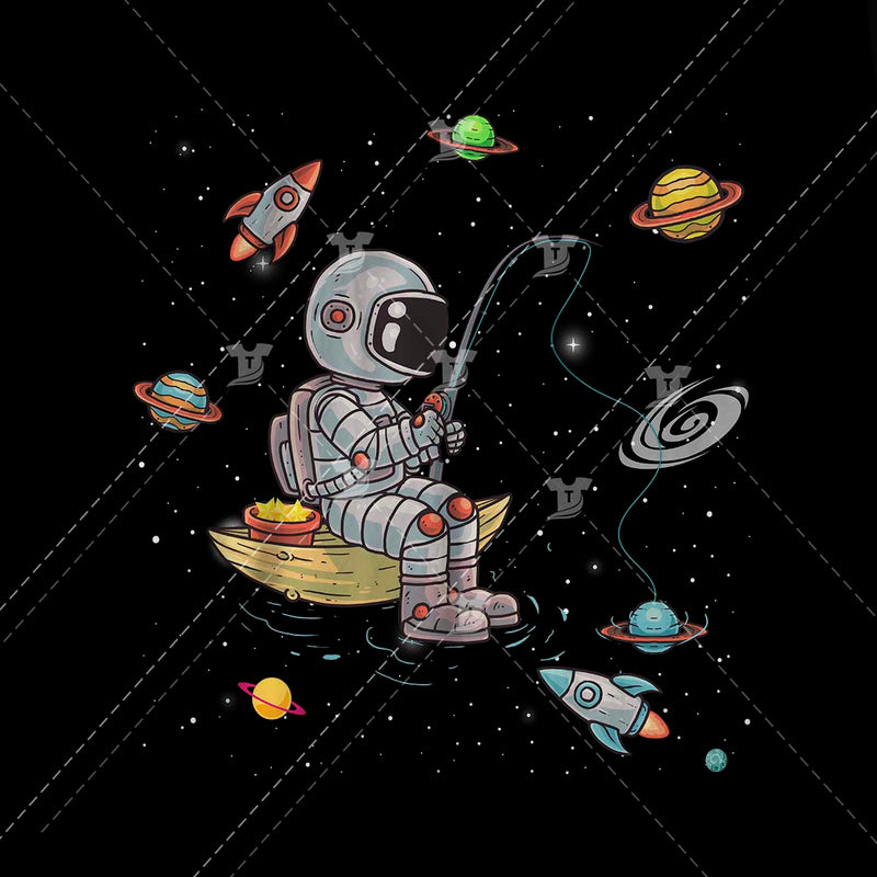 Astronaut on boat fishing planets