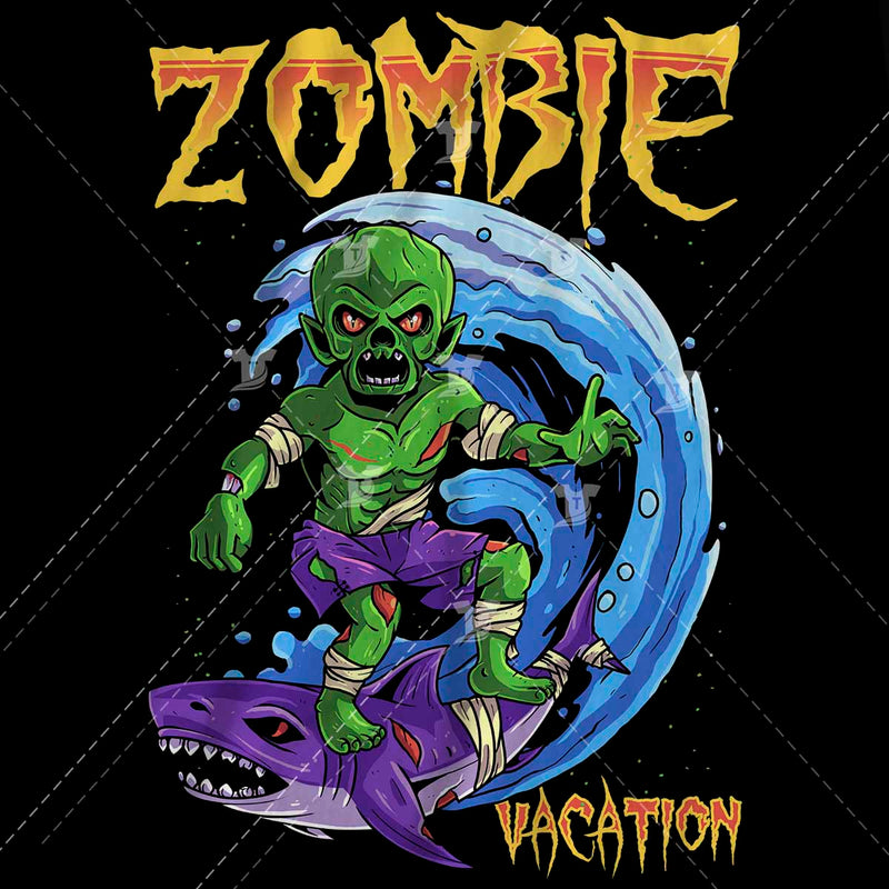 Zombie vacation/zombie surfing on shark(2 designs)