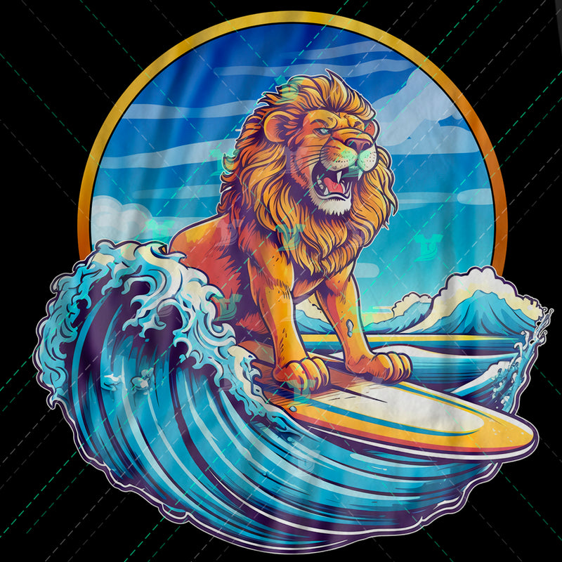 Surfing lion