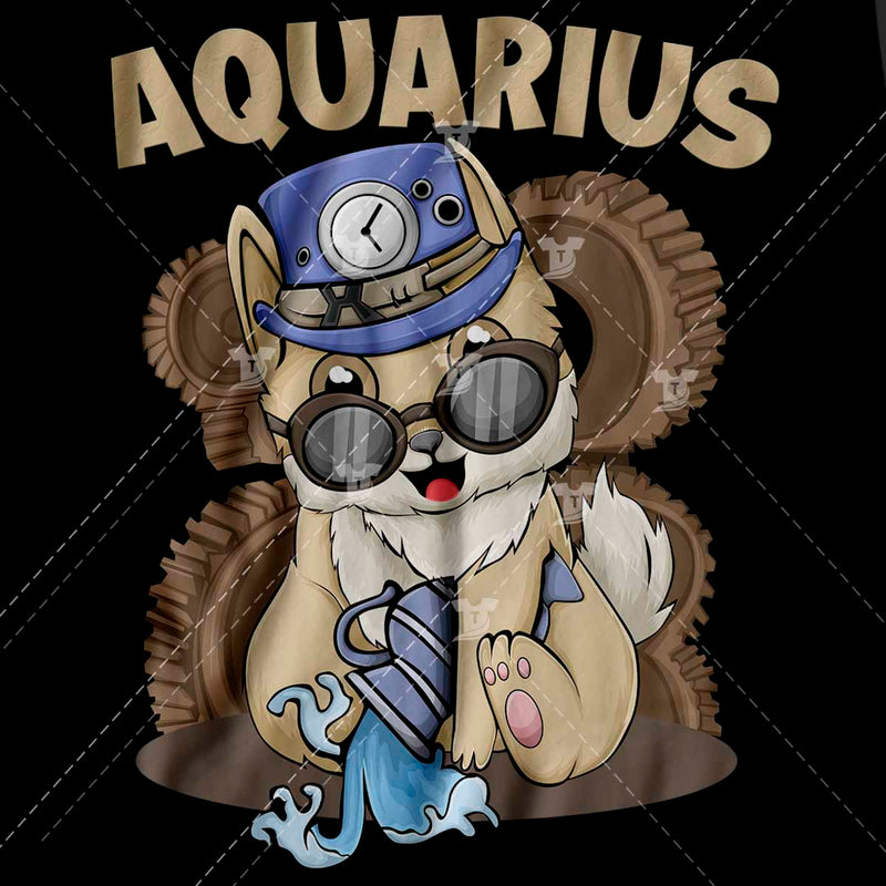 Aquarius steam punk zodiac cat illustration (2 designs)