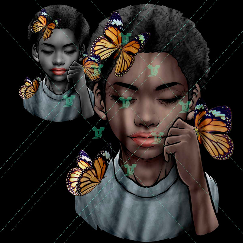 black girl with butterflies 1(2 versions)