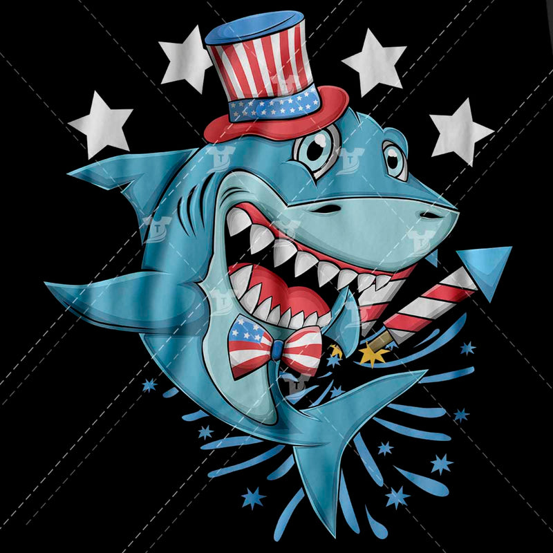 4th of july shark illustration