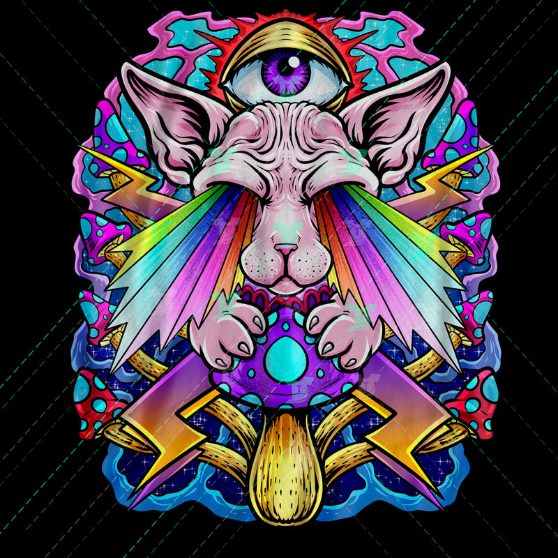 psychedelic art theme spynx cat