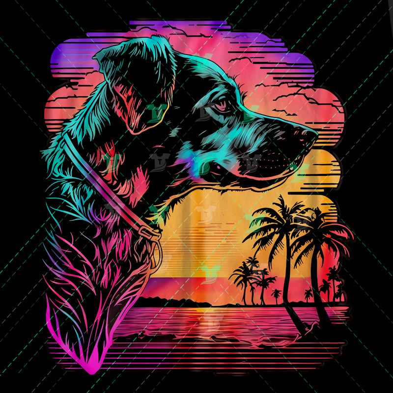 synthwave themed dog
